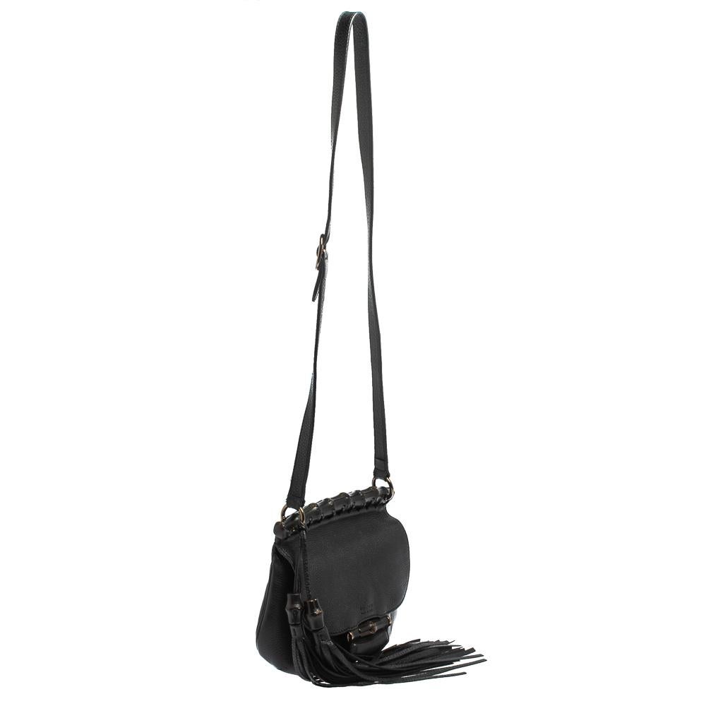 Gucci Black Pebbled Leather Nouveau Tassel Shoulder Bag In Good Condition In Dubai, Al Qouz 2