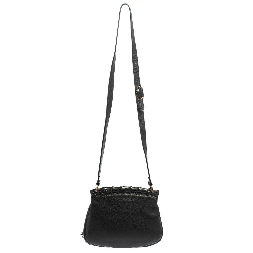 Women's Gucci Black Pebbled Leather Nouveau Tassel Shoulder Bag