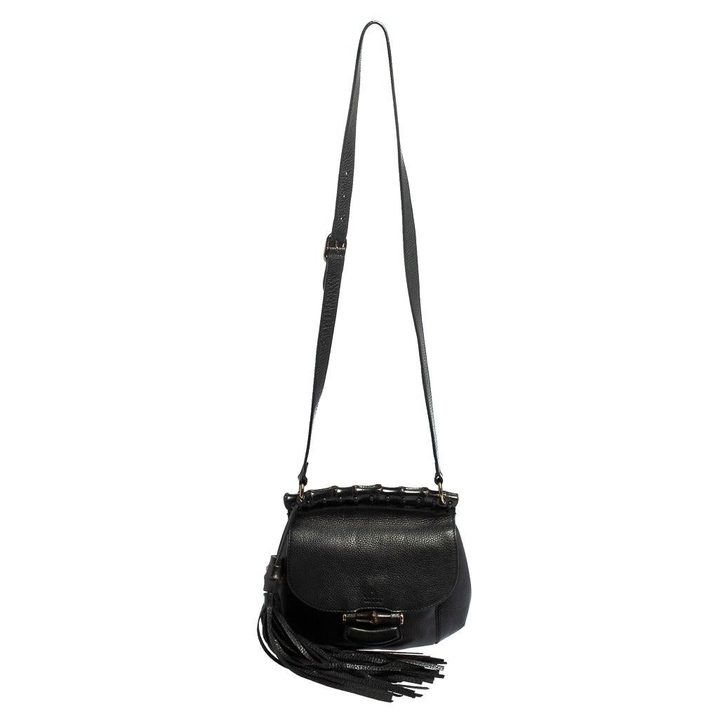 Gucci Black Pebbled Leather Nouveau Tassel Shoulder Bag