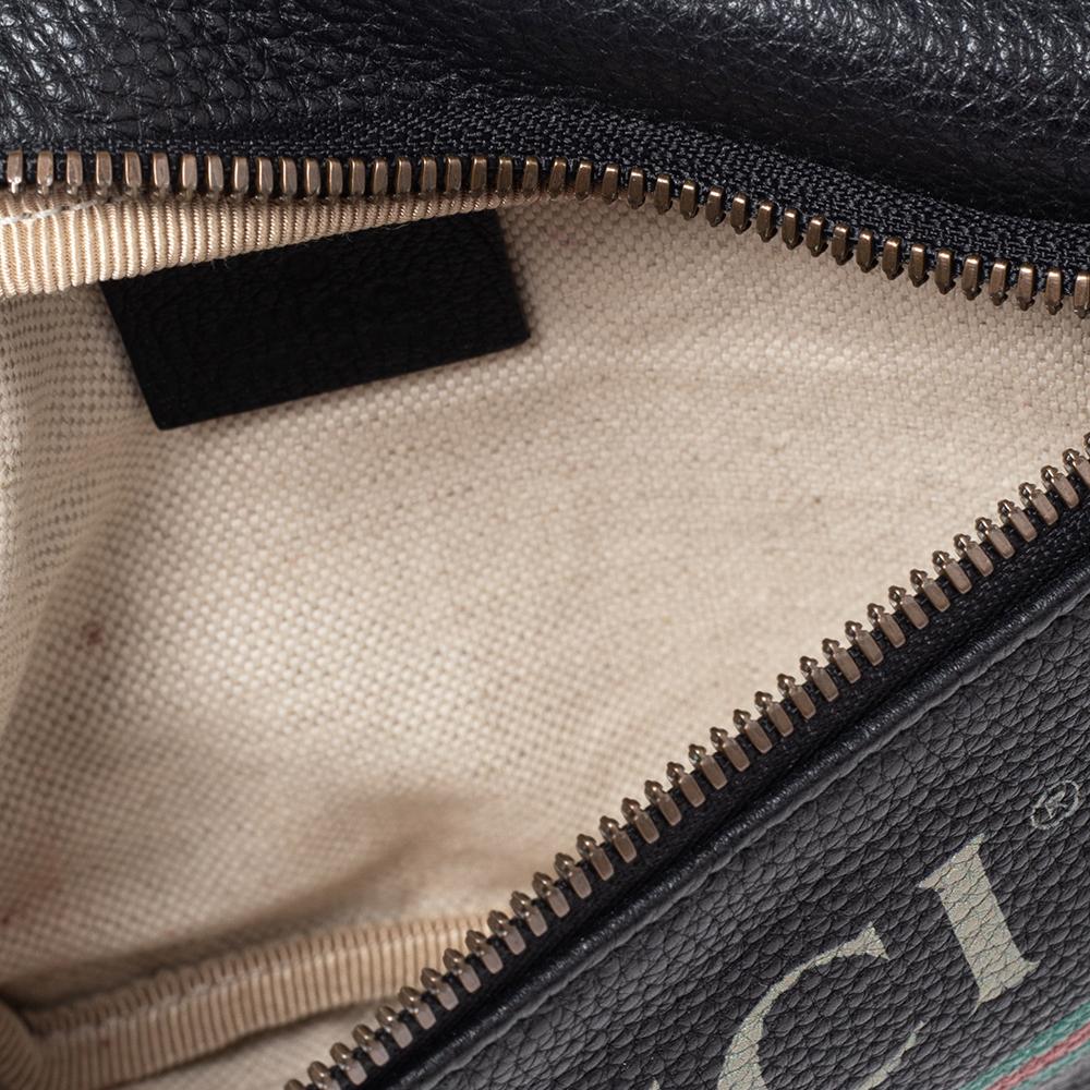 Gucci Black Pebbled Leather Small Logo Web Belt Bag 5