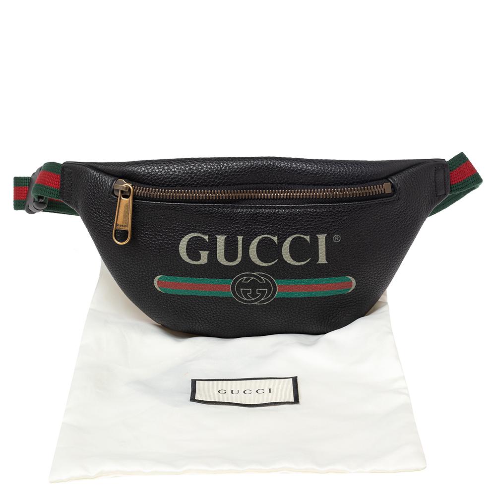 Gucci Black Pebbled Leather Small Logo Web Belt Bag 6