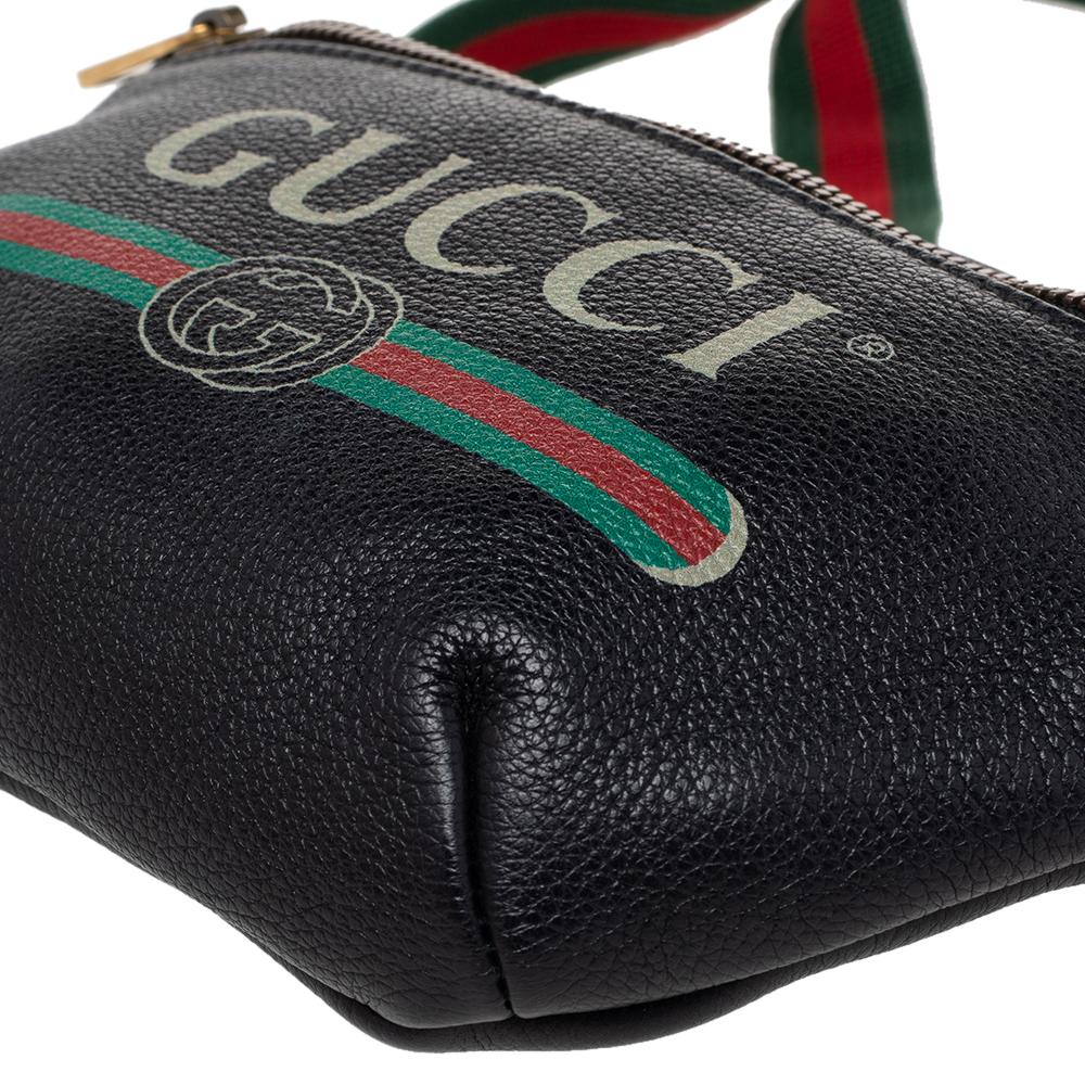 Gucci Black Pebbled Leather Small Logo Web Belt Bag In New Condition In Dubai, Al Qouz 2
