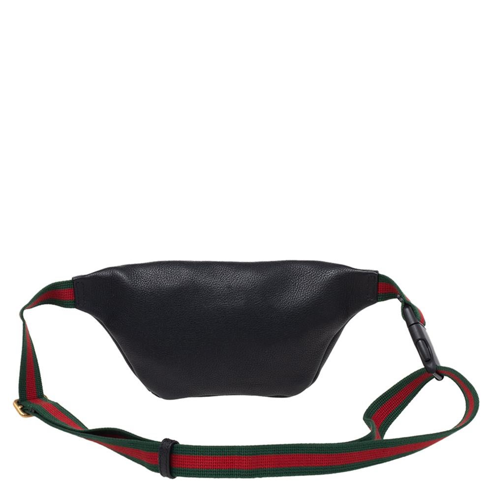 Women's Gucci Black Pebbled Leather Small Logo Web Belt Bag