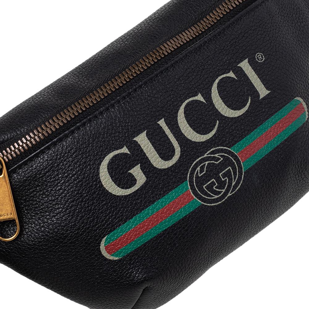Gucci Black Pebbled Leather Small Logo Web Belt Bag 1