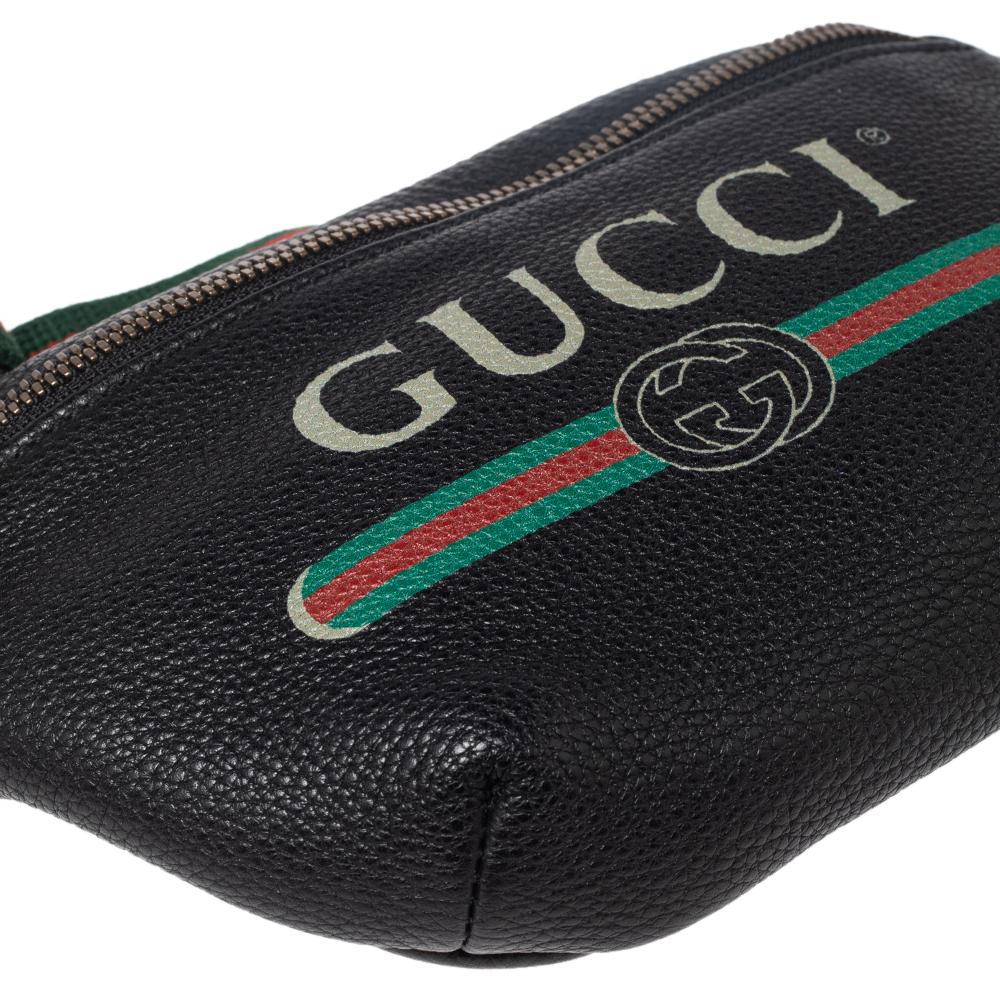 Gucci Black Pebbled Leather Small Logo Web Belt Bag 1