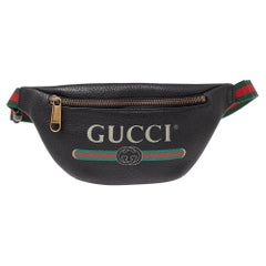 Gucci Black Pebbled Leather Small Logo Web Belt Bag