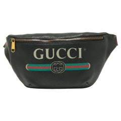 Gucci Black Pebbled Leather Small Logo Web Belt Bag