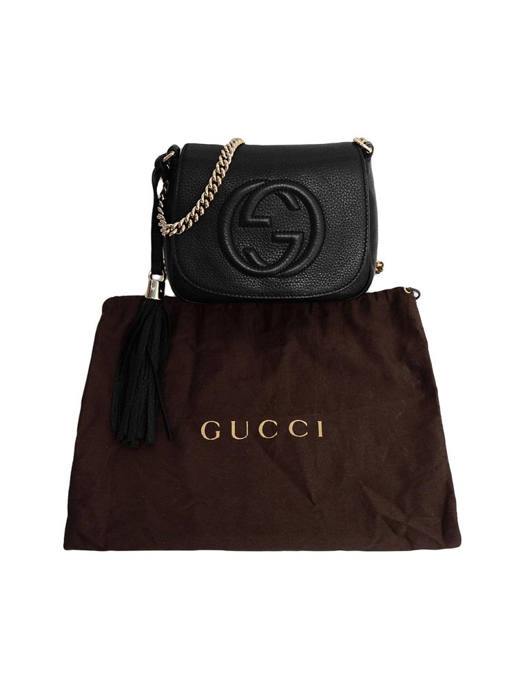 Gucci Black Pebbled Leather Soho Chain Crossbody Bag For Sale at 1stDibs