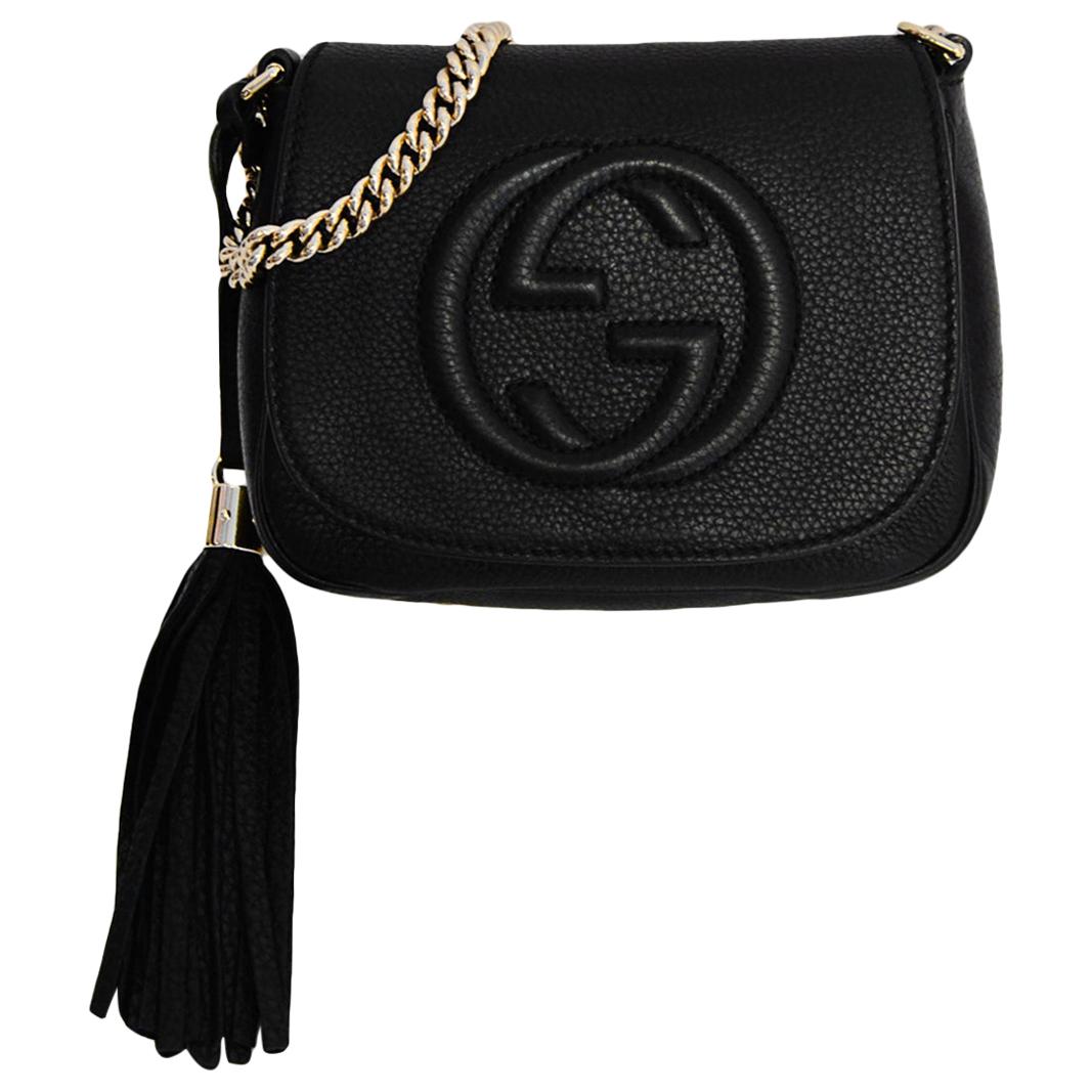 Gucci Black Pebbled Leather Soho Chain Crossbody Bag For Sale at 1stDibs