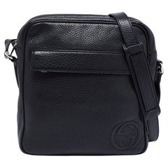 Gucci Soho Messenger Bag aus schwarzem Leder mit Kieselsteinmuster