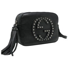 Gucci Black Pebbled Leather Studded Soho Crossbody Bag