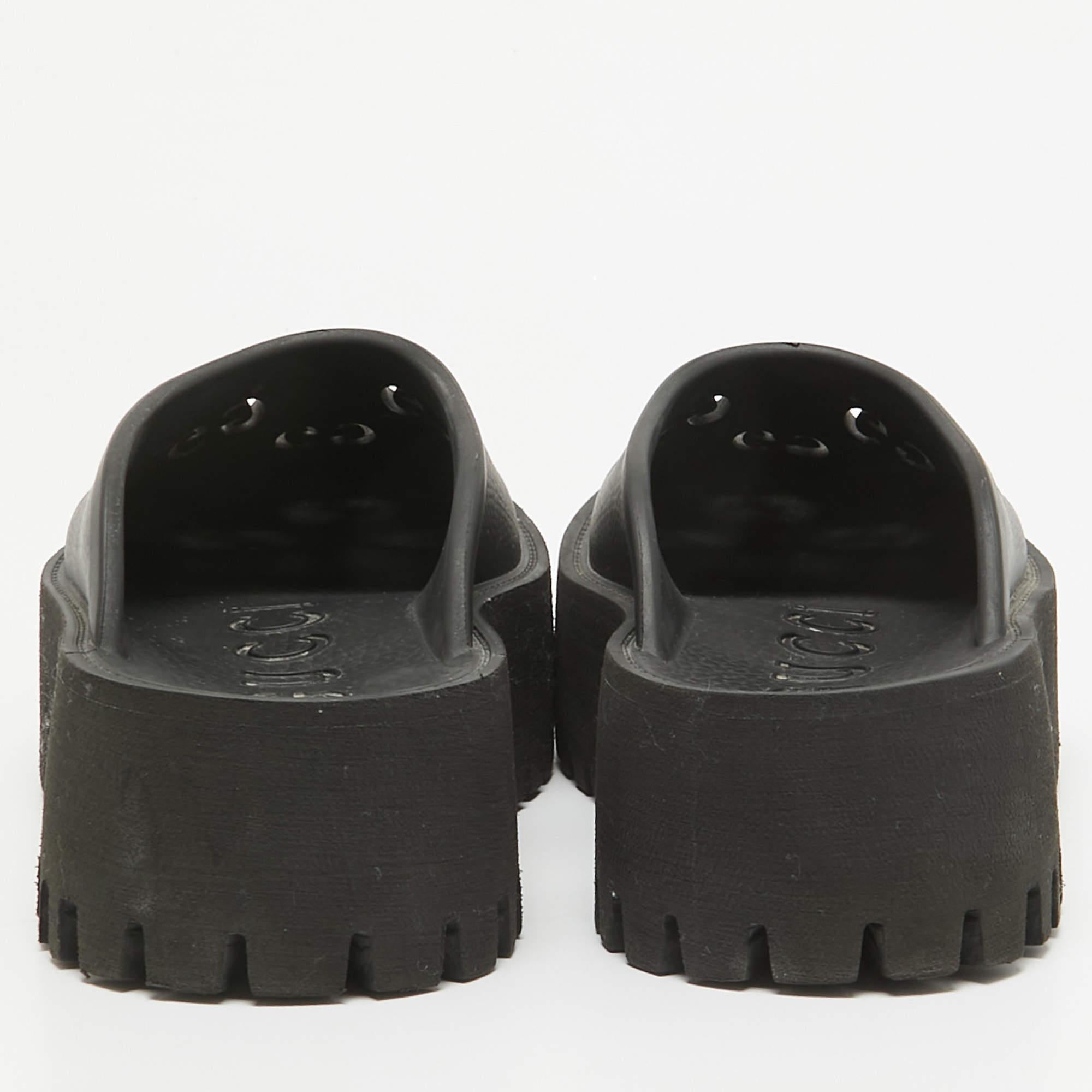 Gucci Black Perforated GG Rubber Platform Mules Size 37 1