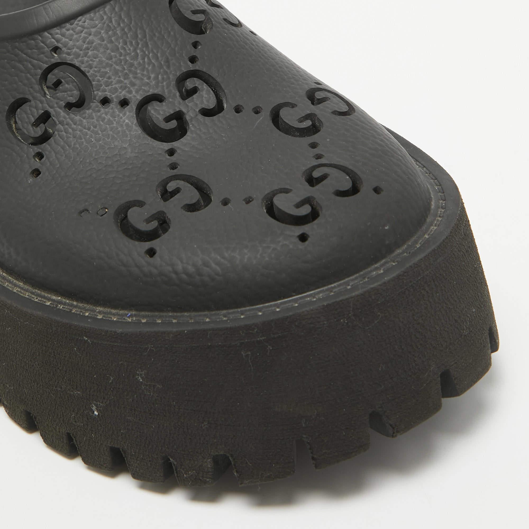 Gucci Black Perforated GG Rubber Platform Mules Size 37 4