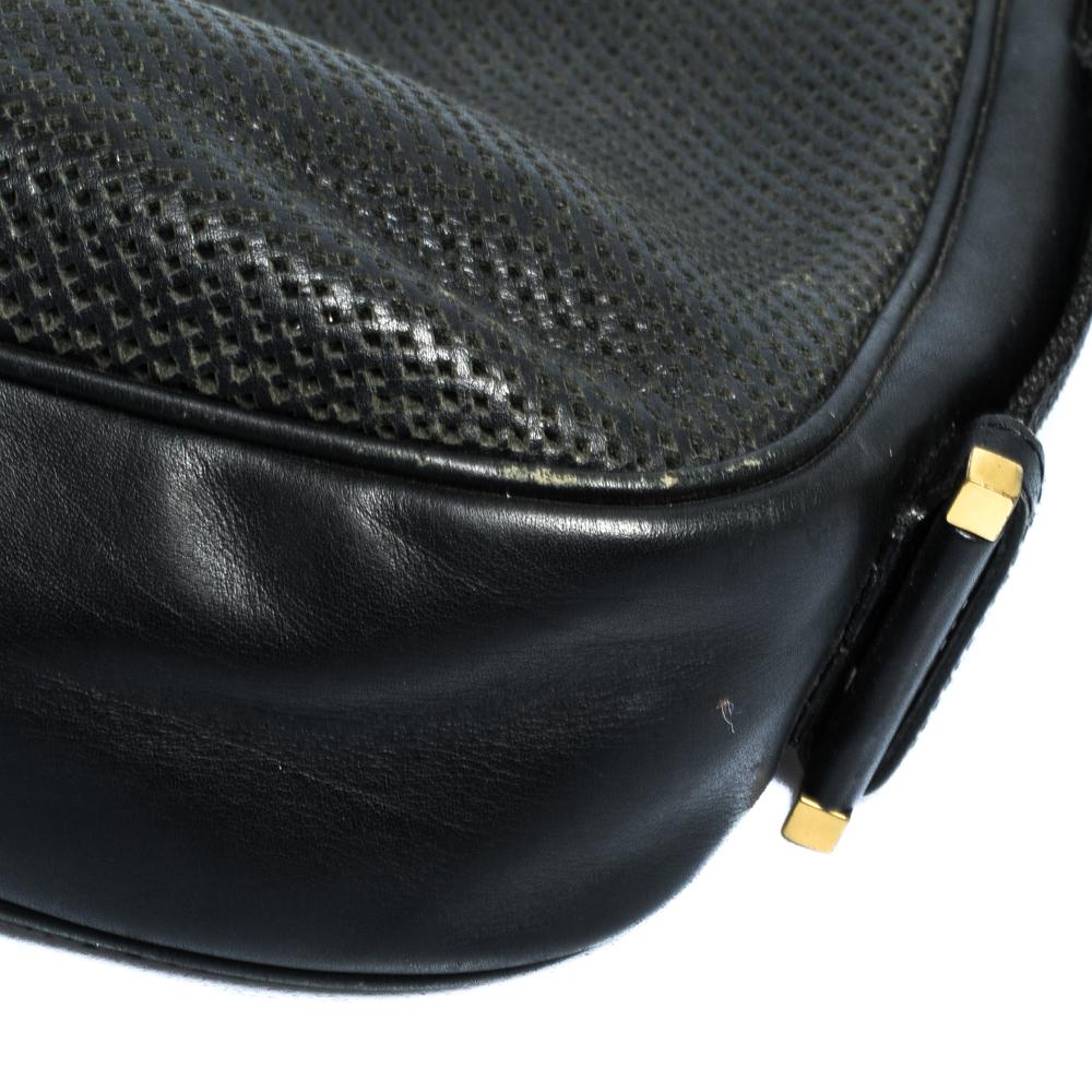 Gucci Black Perforated Leather and Canvas Vintage Jackie Shoulder Bag 5