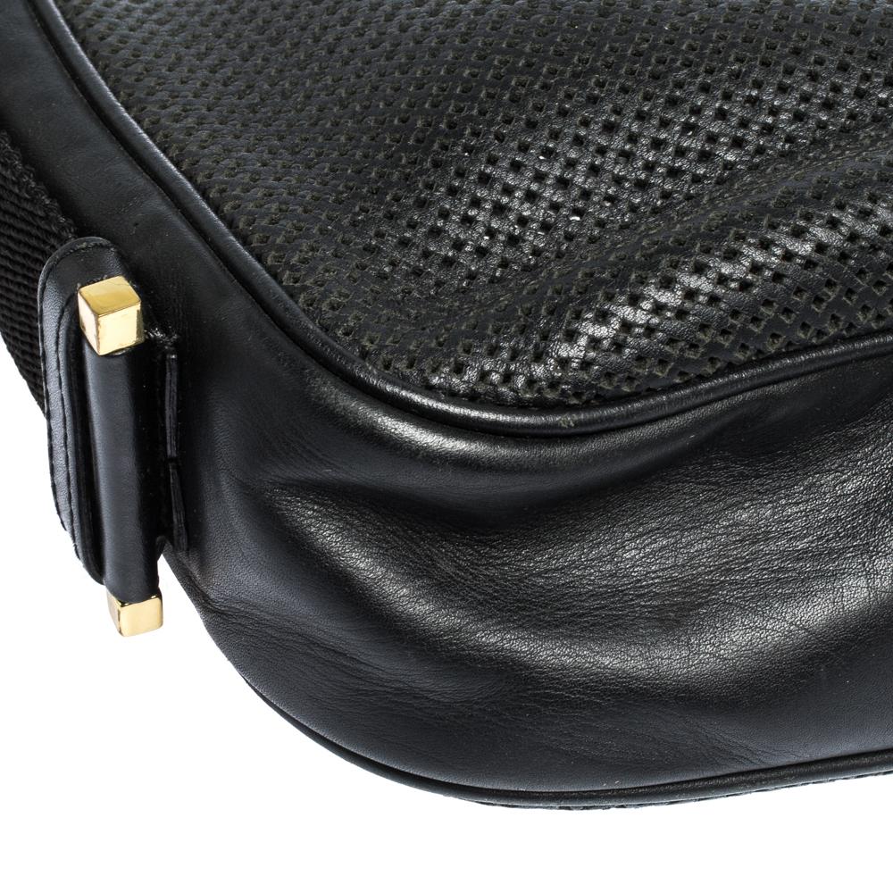 Gucci Black Perforated Leather and Canvas Vintage Jackie Shoulder Bag 6