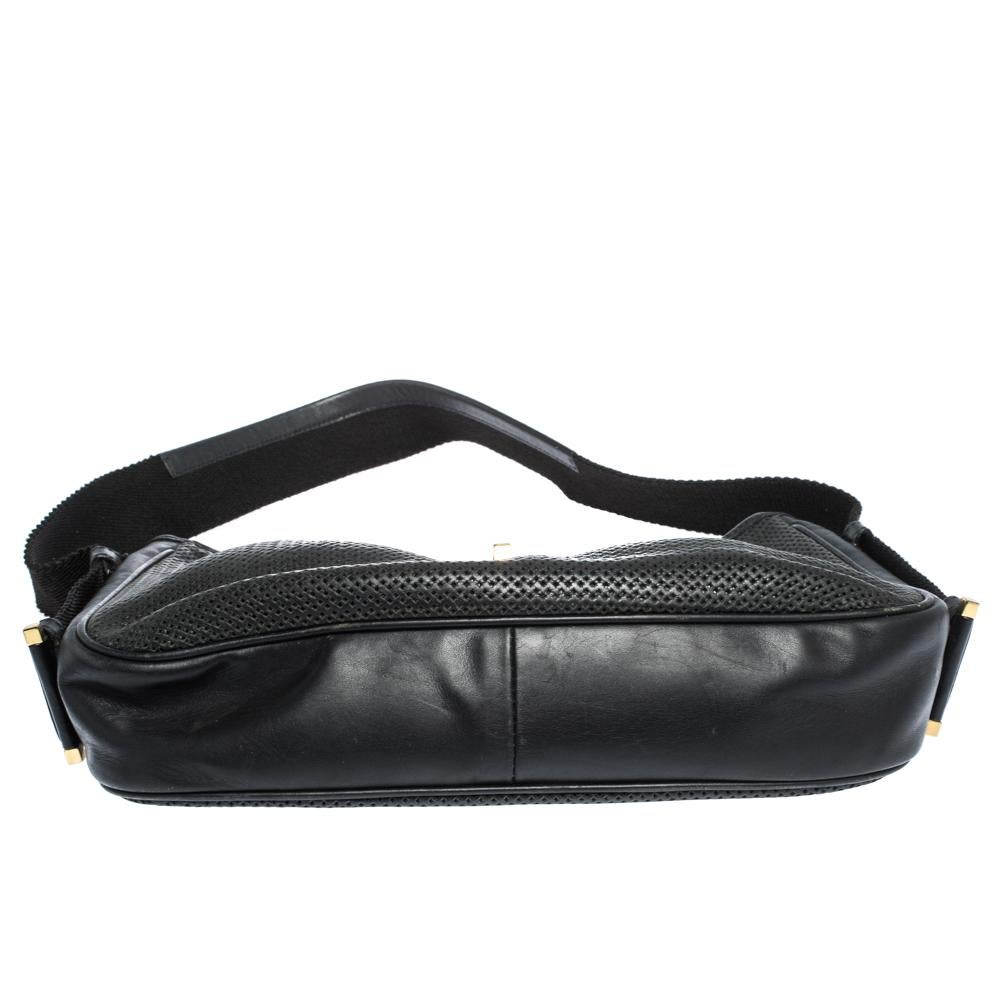 Women's Gucci Black Perforated Leather and Canvas Vintage Jackie Shoulder Bag