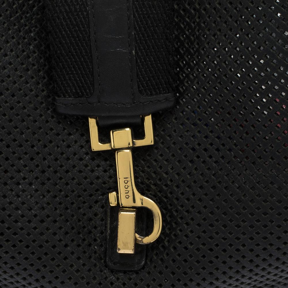 Gucci Black Perforated Leather and Canvas Vintage Jackie Shoulder Bag 1