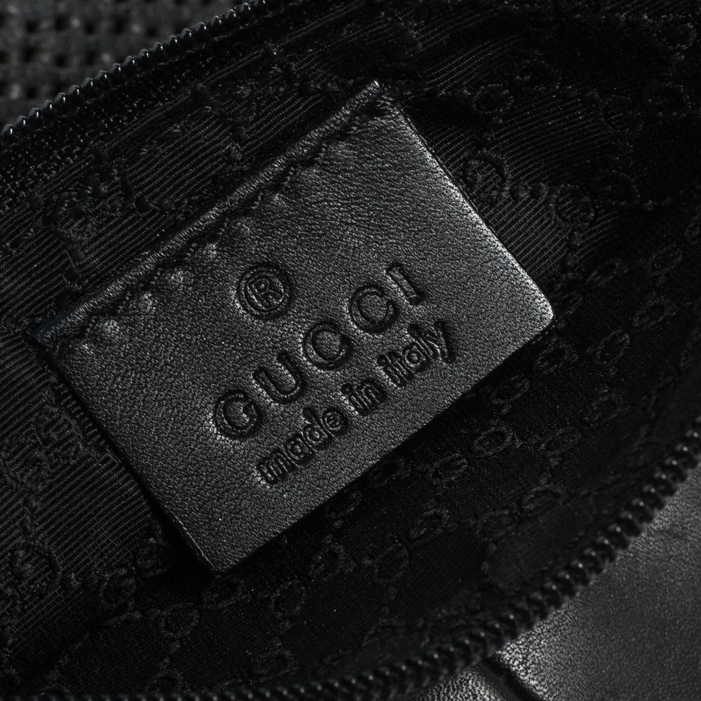 Gucci Black Perforated Leather and Canvas Vintage Jackie Shoulder Bag 4