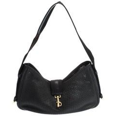 Gucci Black Perforated Leather and Canvas Vintage Jackie Shoulder Bag