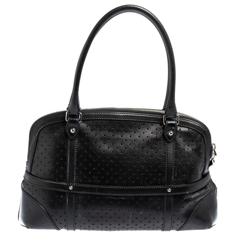 Gucci Black Perforated Leather GG Reins Satchel at 1stDibs