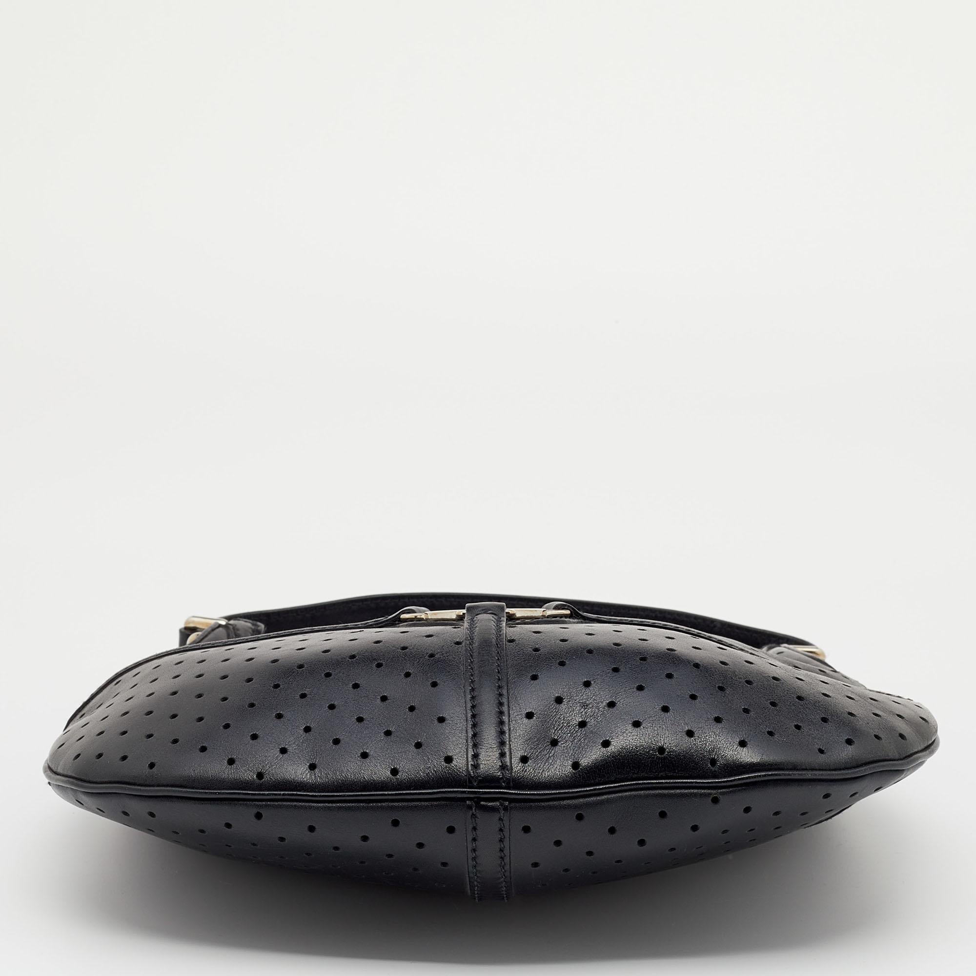 Gucci Black Perforated Leather Reins Hobo 1