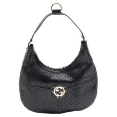 Gucci Black Perforated Leather Reins Hobo