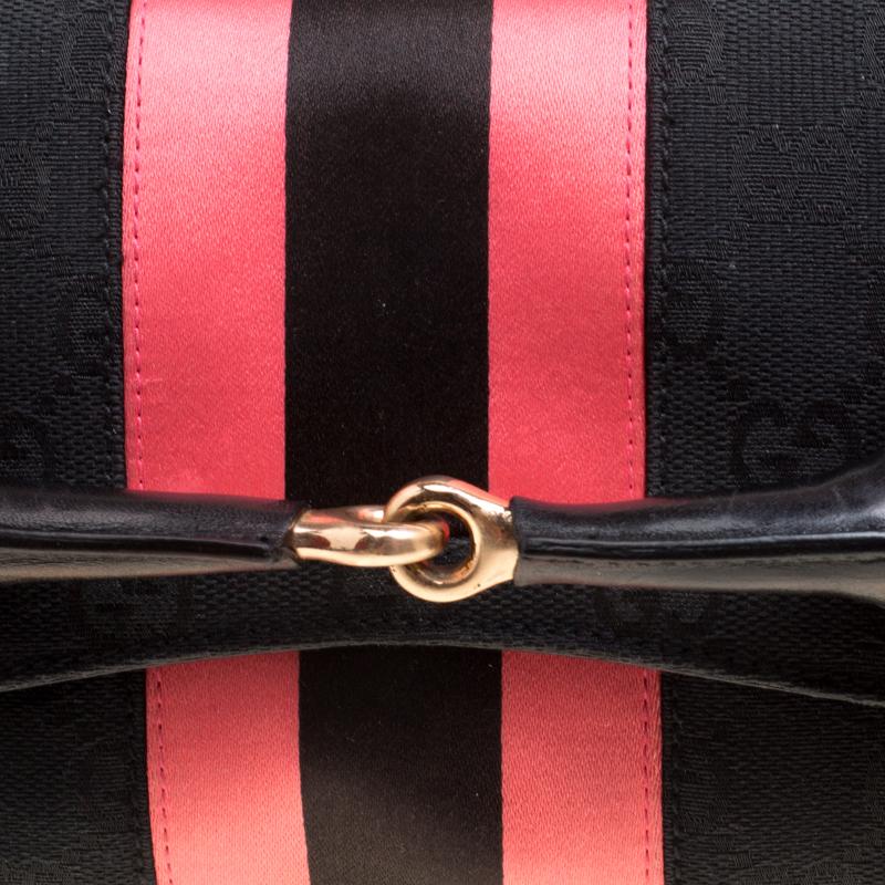 Gucci Black/Pink GG Canvas and Satin Small Limited Edition Tom Ford Horsebit Web 7