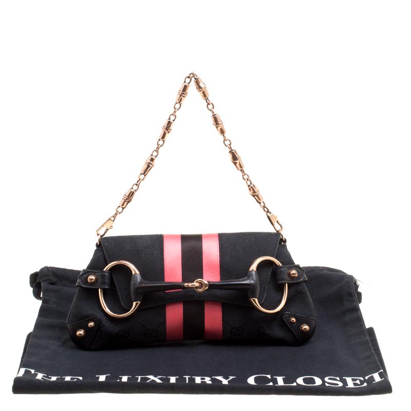 Gucci Black/Pink GG Canvas and Satin Small Limited Edition Tom Ford Horsebit Web 8