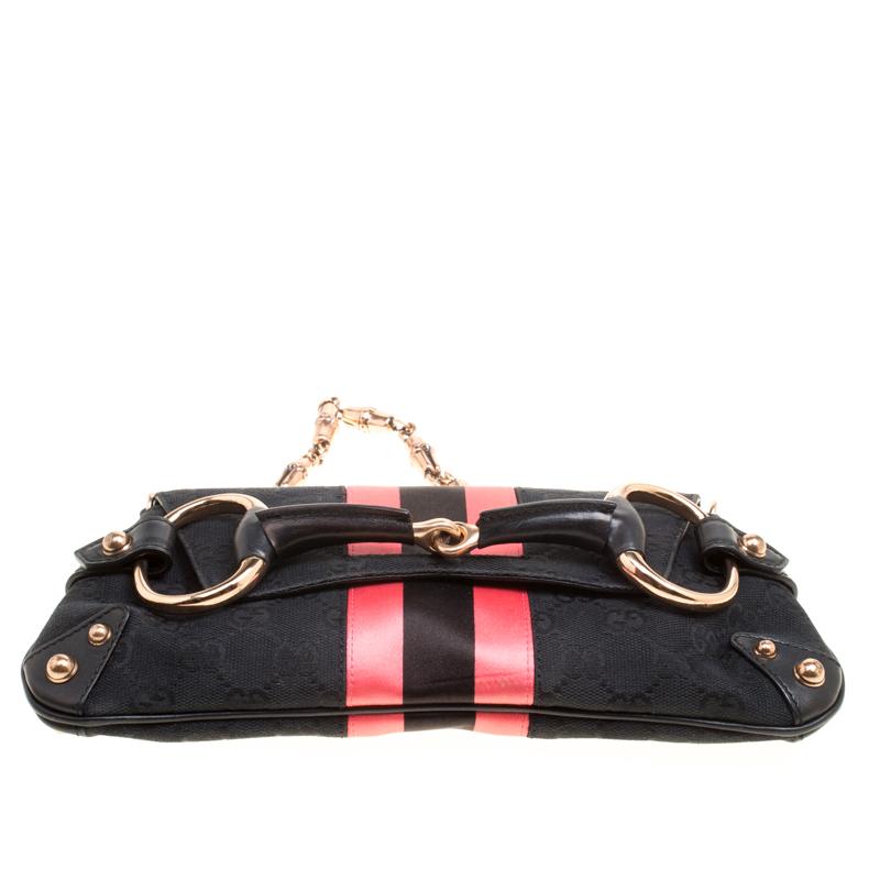 Gucci Black/Pink GG Canvas and Satin Small Limited Edition Tom Ford Horsebit Web 5