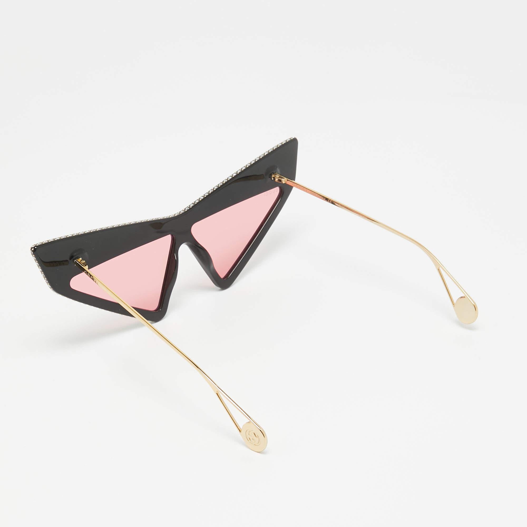Noir Gucci Black/Pink GG0430S Crystals Embellished Geometric Sunglasses en vente