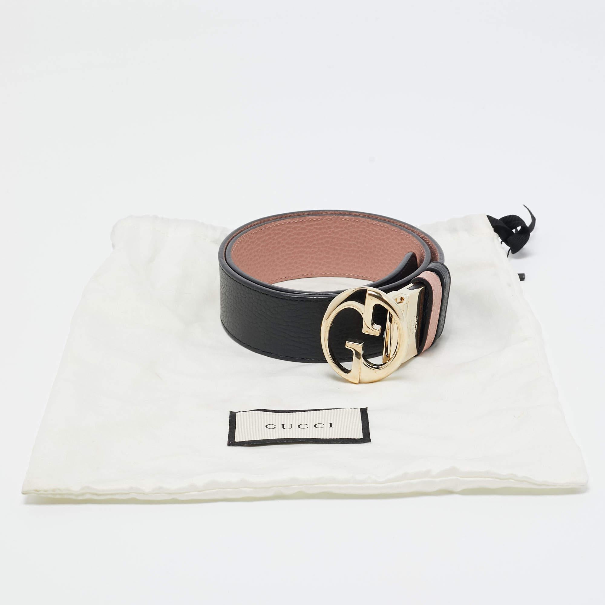 Gucci Black/Pink Leather Reversible 1973 Buckle Belt 70CM 2