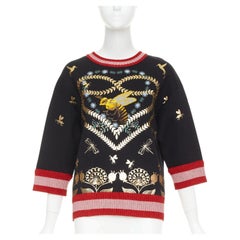 GUCCI black pink metallic foil Laminated Heart Bee applique sweatshirt S