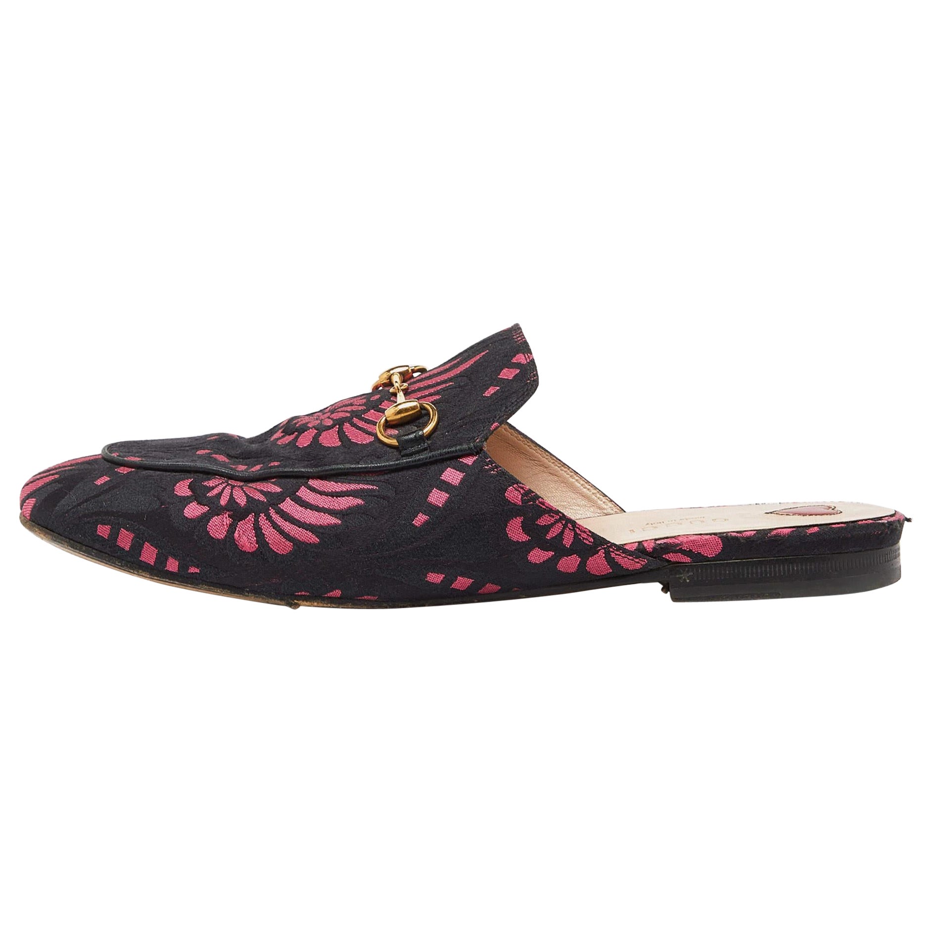 Gucci Black/Pink Printed Fabric Princetown Flat Mules Size 40