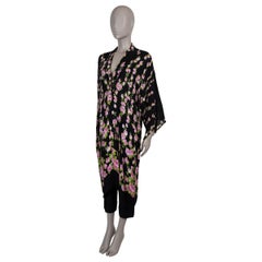 GUCCI black & pink silk 2017 FLORAL JACQUARD KNIT ROBE Coat Jacket 42 M