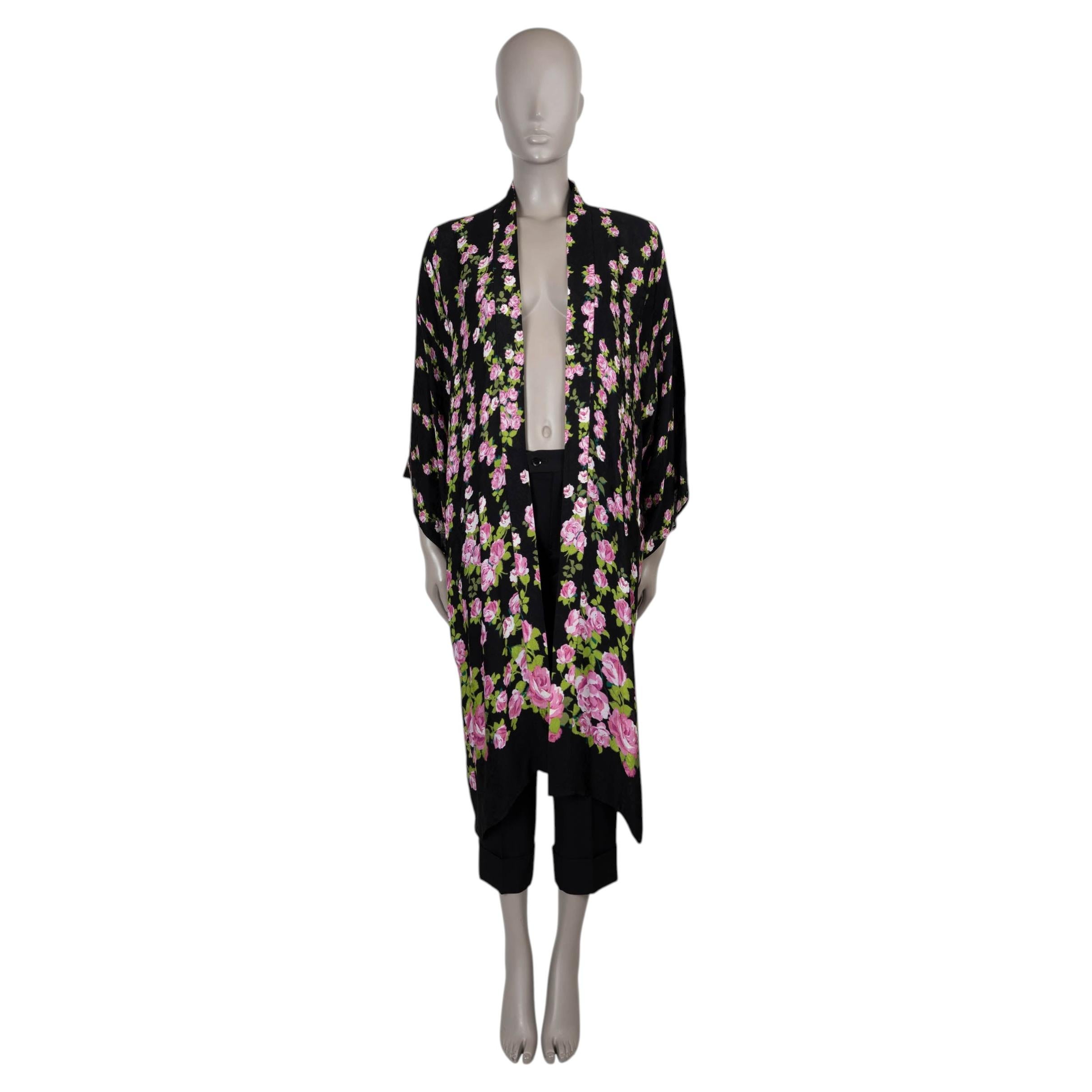 GUCCI black & pink silk 2017 FLORAL JACQUARD KNIT ROBE Coat Jacket 42 M