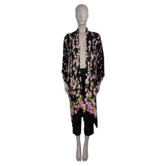 GUCCI black & pink silk 2017 FLORAL JACQUARD KNIT ROBE Coat Jacket 42 M
