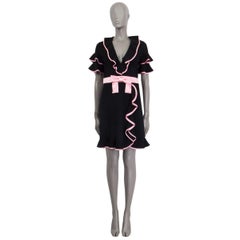 GUCCI black & PINK TRIM RUFFLED BOW Dress M