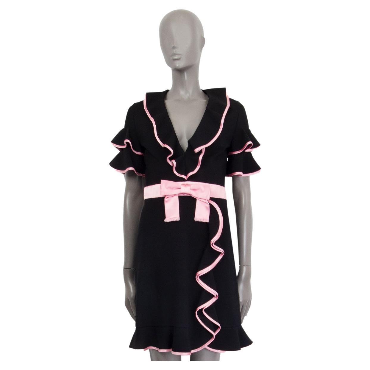 GUCCI black & PINK TRIM RUFFLED BOW Dress M For Sale