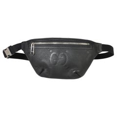 Gucci Black Piuma Calfskin Jumbo GG Embossed Small Belt Bag
