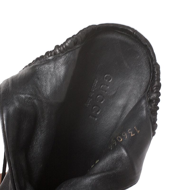 Gucci Black Pleated Leather Ankle Wrap Booties Size 37.5 1