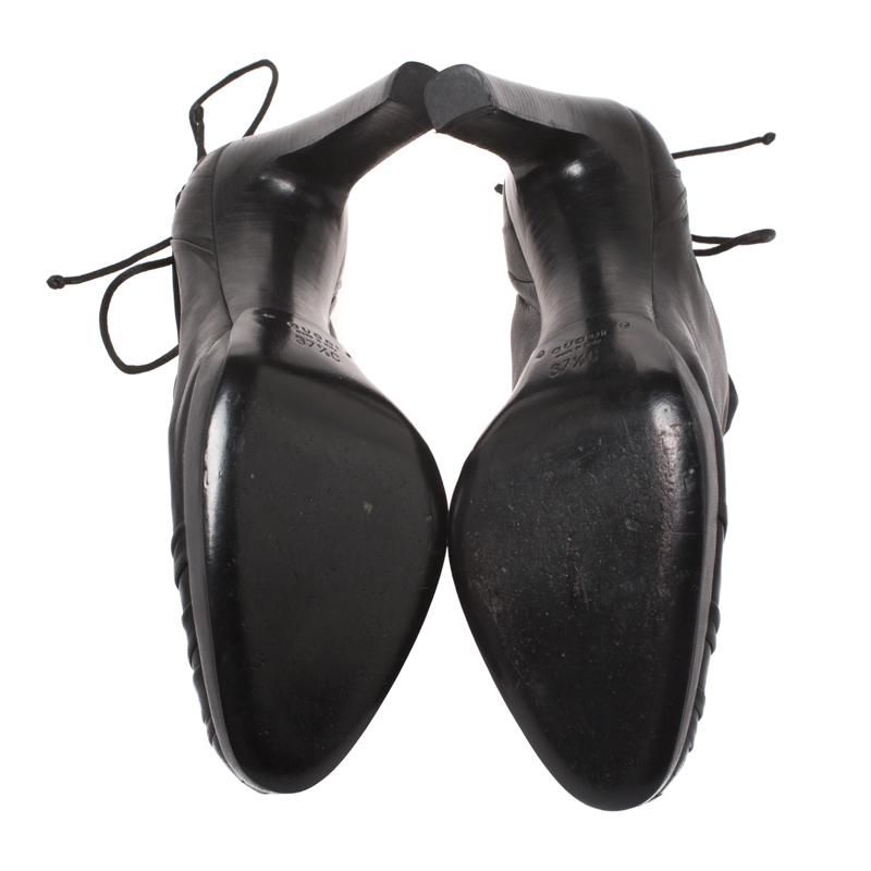 Gucci Black Pleated Leather Ankle Wrap Booties Size 37.5 2