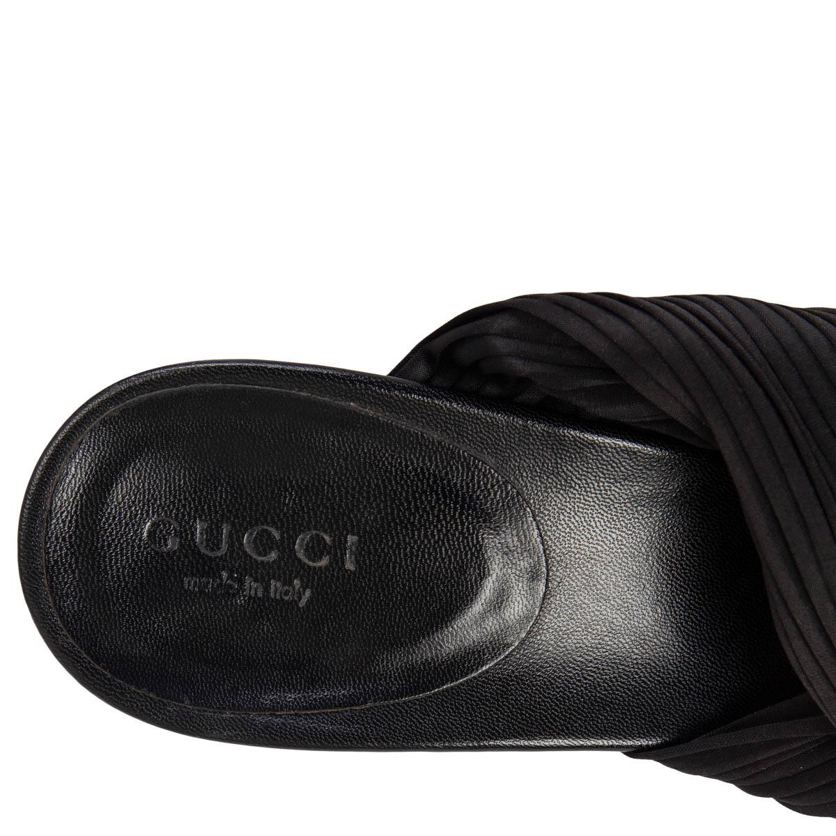 Women's GUCCI black PLEATED SATIN STRAPPY Sandals Shoes 38.5