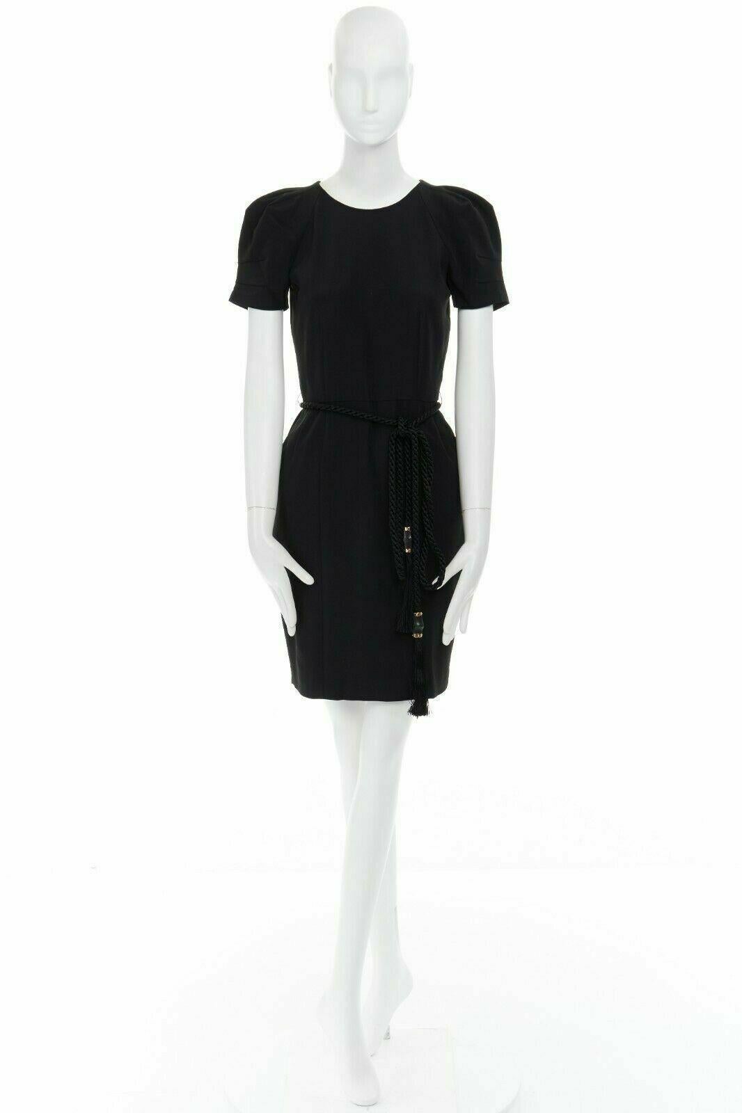 GUCCI black pleated sleeve braided bamboo belted fitted cocktail dress IT40 S Reference: KMTG/A00051 
Brand: Gucci 
Collection: 2010 
Color: Black 
Pattern: Solid 
Closure: Zip 
Extra Detail: FROM THE 2010 COLLECTION. Acetate, polyamide, elastane.