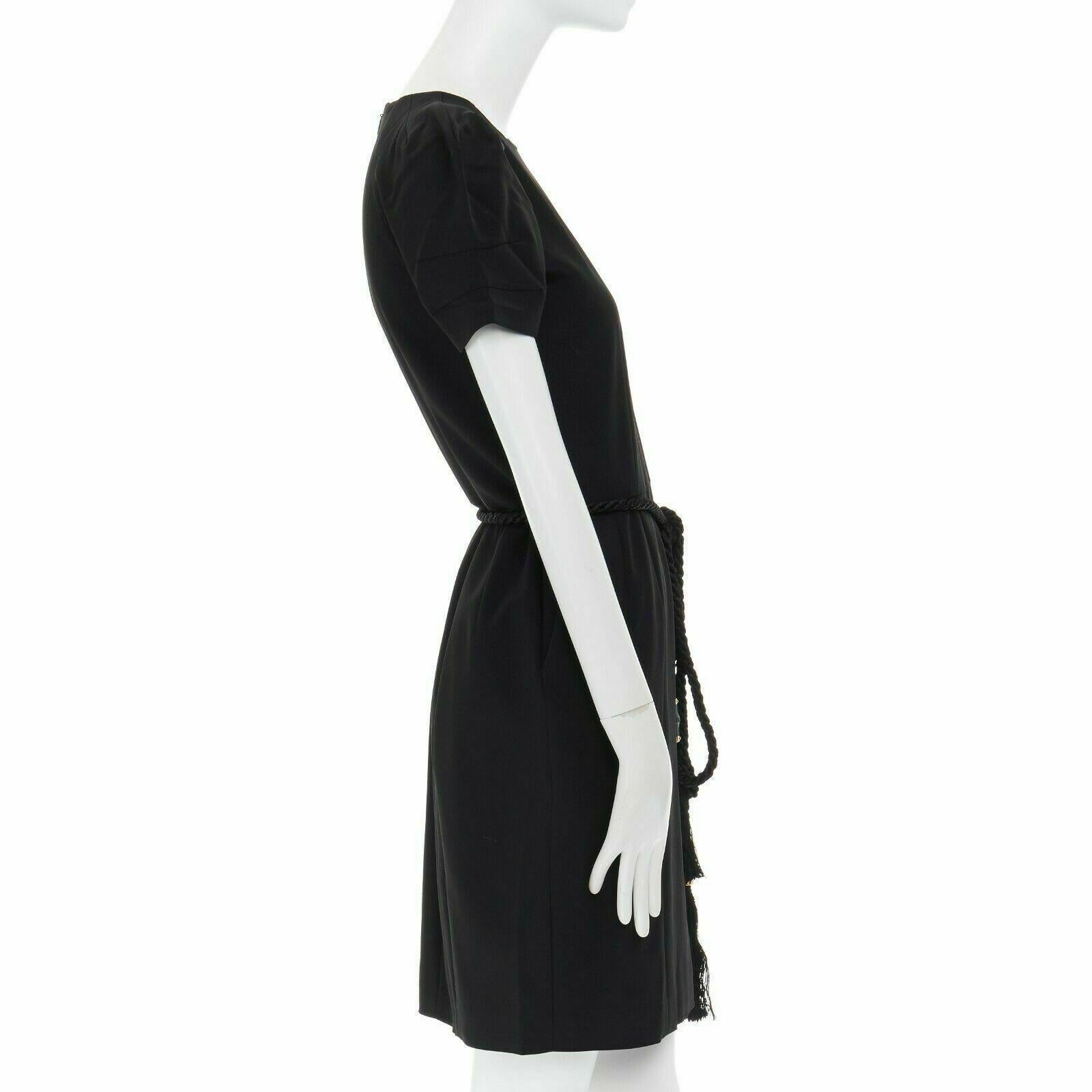 GUCCI black pleated sleeve braided bamboo belted fitted cocktail dress IT40 S In Good Condition In Hong Kong, NT