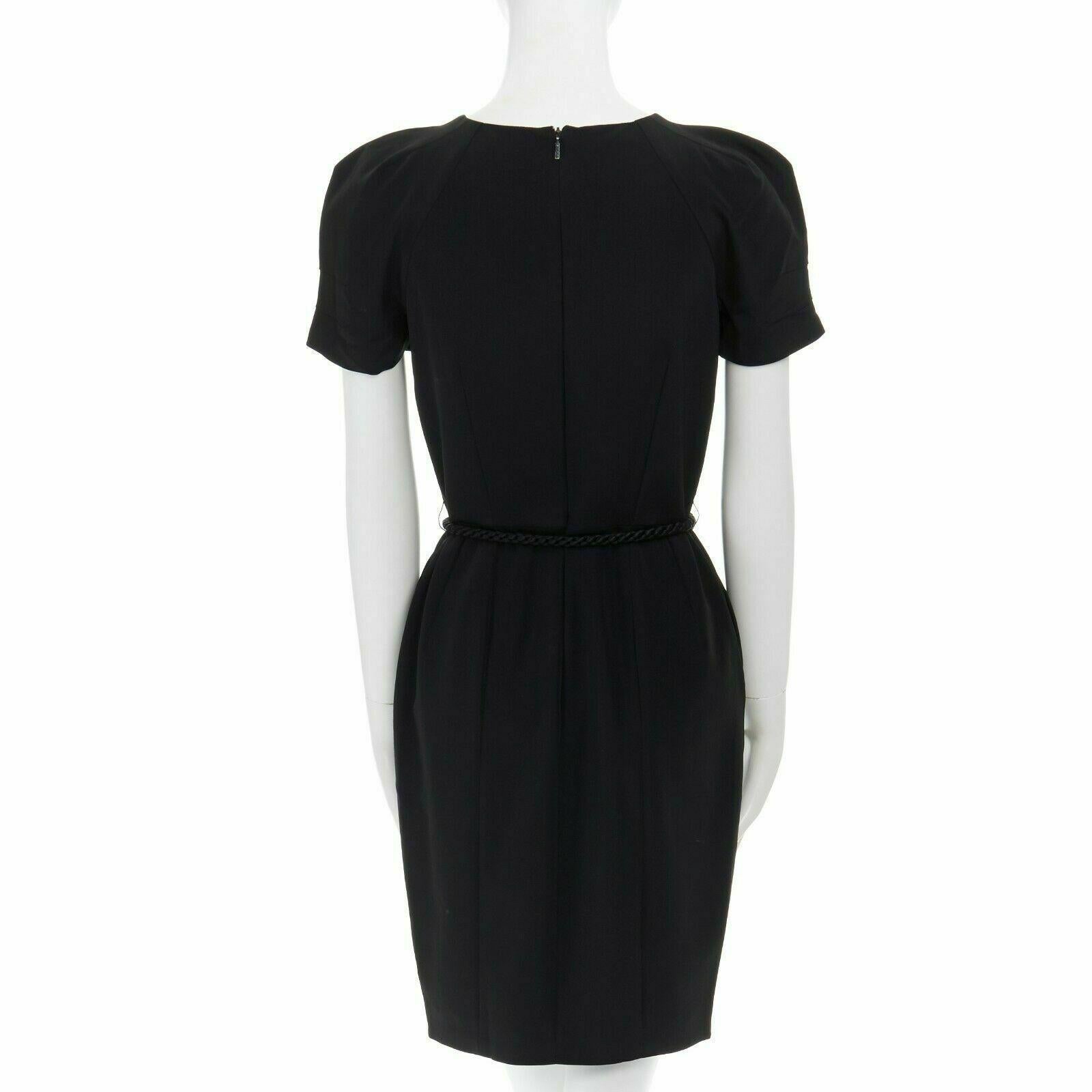 Women's GUCCI black pleated sleeve braided bamboo belted fitted cocktail dress IT40 S