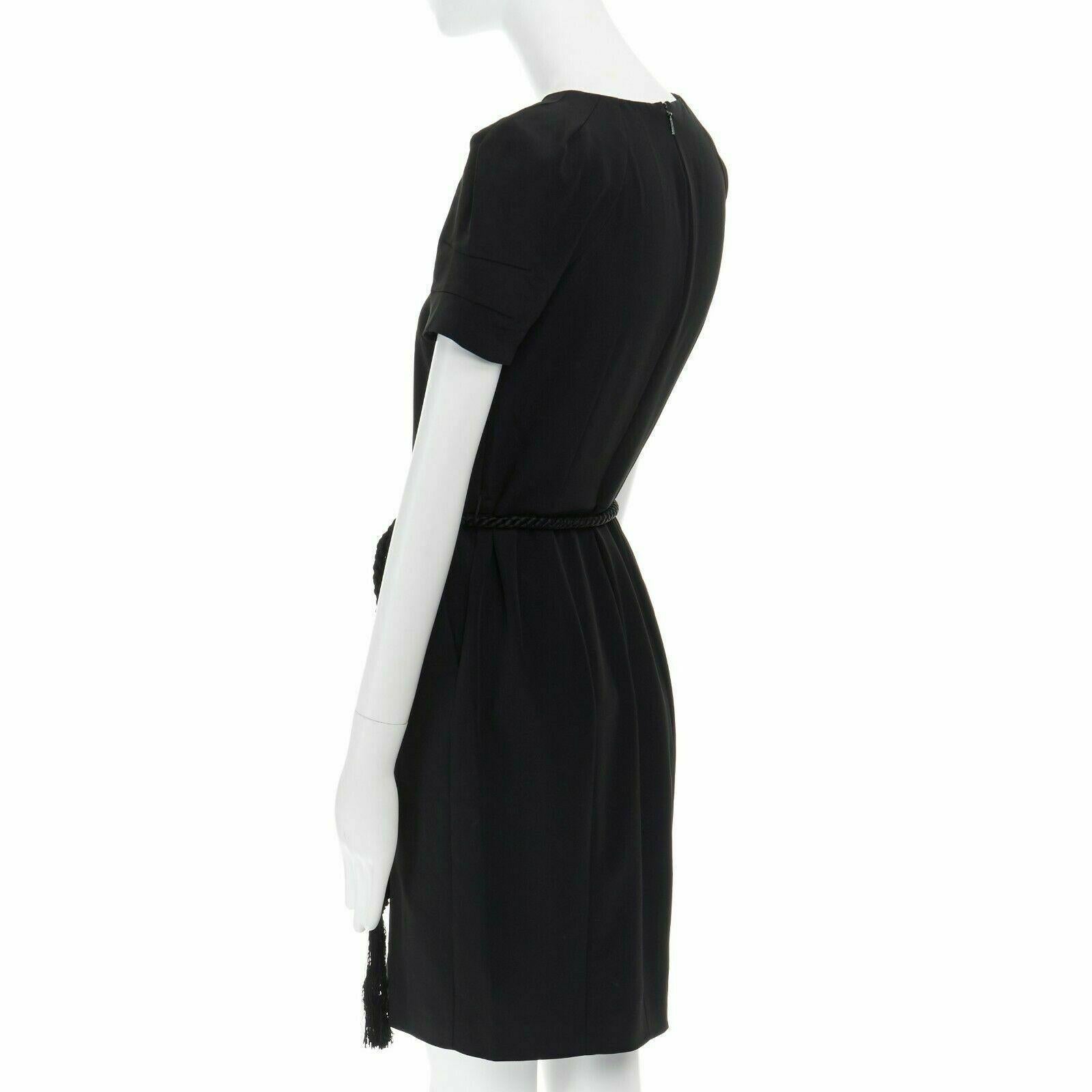 GUCCI black pleated sleeve braided bamboo belted fitted cocktail dress IT40 S 1