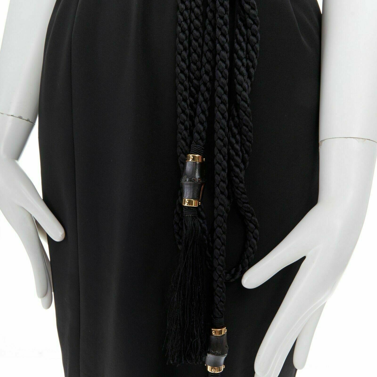 GUCCI black pleated sleeve braided bamboo belted fitted cocktail dress IT40 S 3