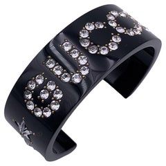 Gucci Black Plexi Cuff Bracelet Crystal Signature and Stars Size L
