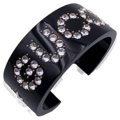 Gucci Black Plexi Cuff Bracelet Crystal Signature and Stars Size S