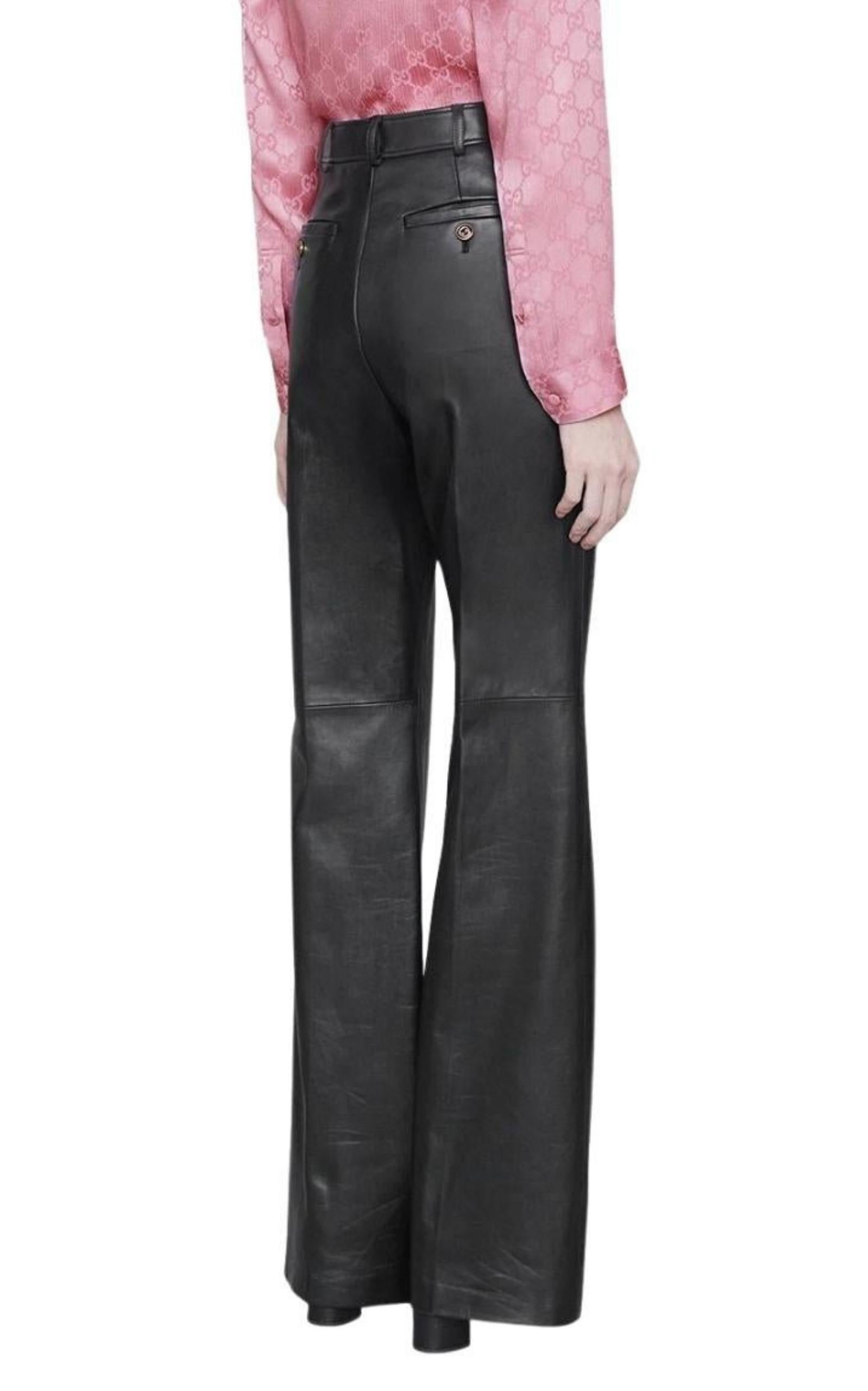 Gucci - Pantaloni svasati in pelle plonge nera IT 40 In condizioni Nuovo in vendita a Brossard, QC